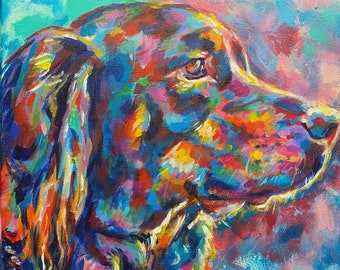 DOG PORTRAIT Colorful Custom Portrait paintings of your dog.  100% hand painted in acrylic paint on canvas. Pet Owner Gift ideas