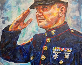 Colorful Custom Soldier Portrait painting on canvas. Veteran painting. Military portrait