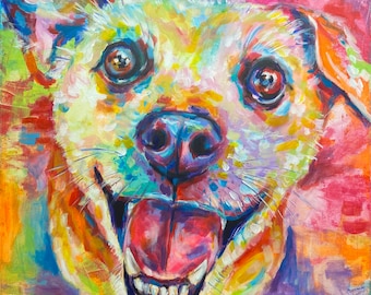 BEST PET PORTRAITS Colorful Custom Portrait paintings of your favorite pet.  100% hand painted in acrylic paint on canvas.