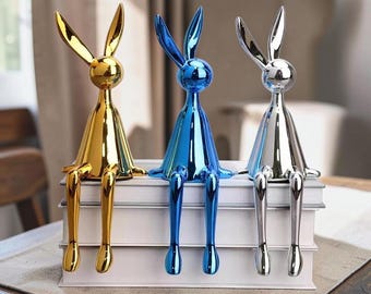Nordic Rabbit Figurine Abstract Bunny Sculpture Modern Desk Decor Home Interior Gift