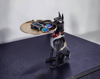 Doberman Tray Statue Resin Dog Storage Organizer Home Desk Table Decor Gift