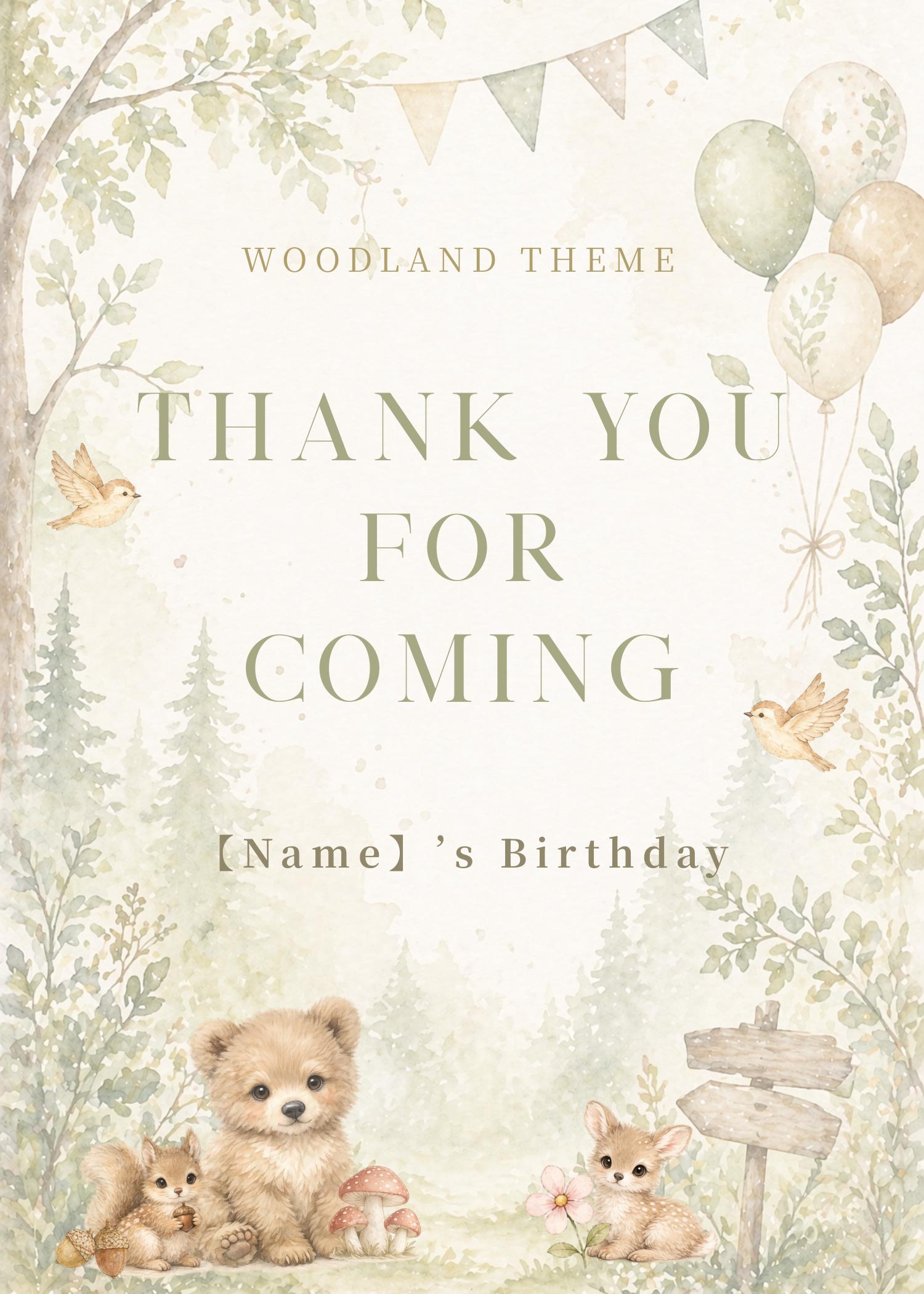 Woodland Thank You Card Template Canva Editable Baby Shower Birthday ...