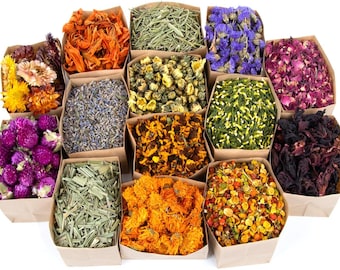 14 Varieties Dried Flowers Herbs Bulk Kit, Resin Art, Soap Making Botanical Crafts