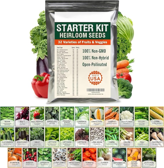 15000 Heirloom Seeds Kit, 32 Variety Non GMO Vegetable & Fruit Garden Seeds