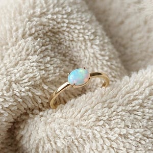 Minimalist Opal Ring, Gold Plated Oval Opal Ring, Dainty Stacking Ring, October Birthstone Gift, Simple Everyday Ring