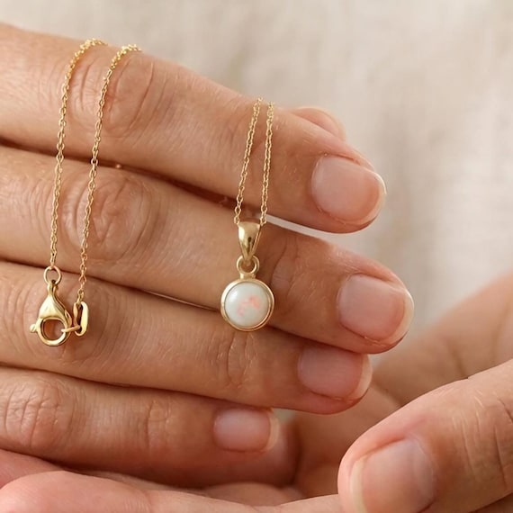 Tiny Opal Pendant • October Birthstone Jewelry • Minimalist Round Opal Pendant • Everyday Gift for Her • Charm Pendant • Dainty Opal Pendant
