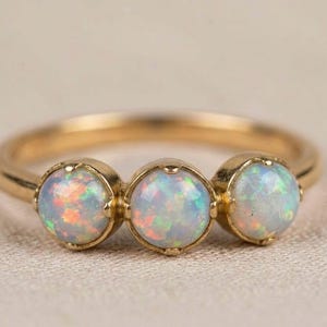 Opal Ring, Stacking Ring, White Opal Ring, Three Stone Ring, Boho Jewelry, Simple Ring, October Birthstone, Gift for Her