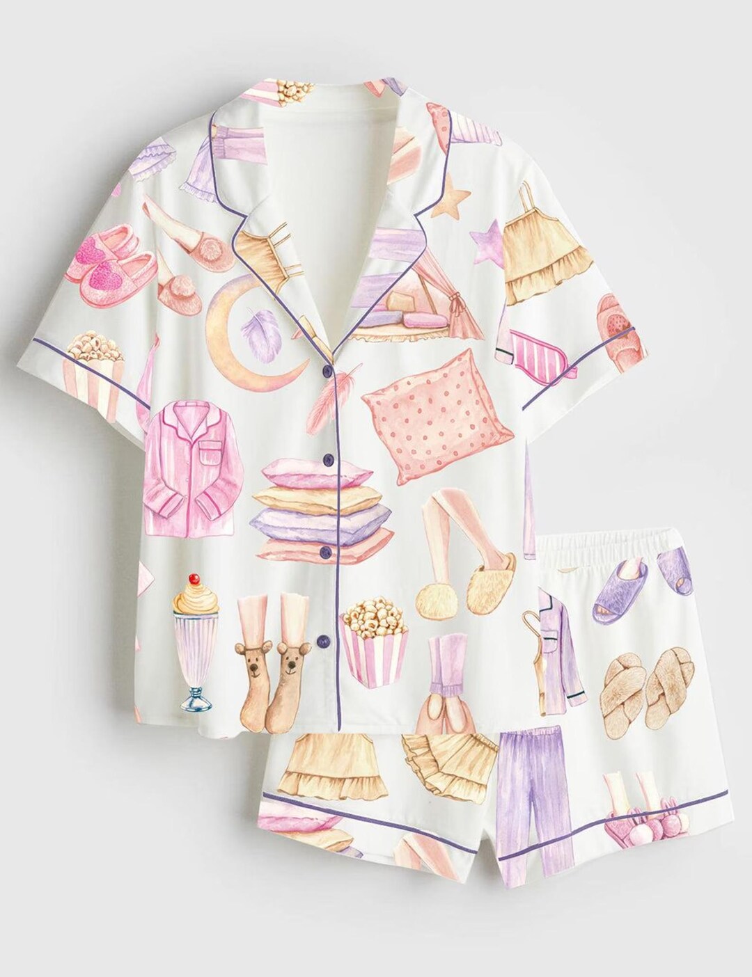Cute Sleepover Pajama Set, Slumber Party Sleepwear, Watercolor Girly ...