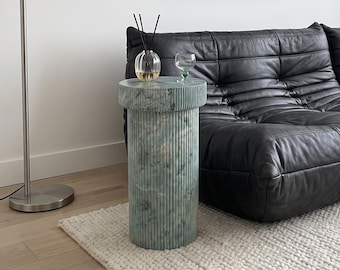 Zielony stolik boczny - Stolik kawowy z tlenku magnezu - Minimalistyczna oliwkowa szafka nocna - Kolorowy stolik akcentowy - Mała szafka nocna