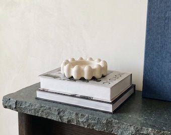 Hand-Carved Marble Catchall – Art Deco Checkered Jewelry Dish