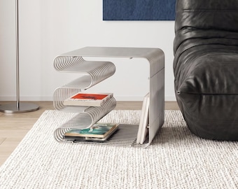 Chrome Wire Side Table – Magazine Rack, Nightstand, Storage Shelf