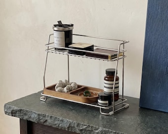 Silver Metal 2-Tier Organizer - Metal Mesh Storage Rack - Double Layer Kitchen Cabinet Shelf - Chrome Bathroom Vanity Organizer