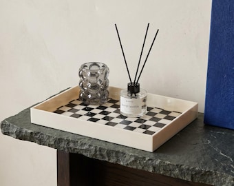 Tray Checkered Design Decoration Key Dish - Side Table Tray for Entryway, Watch and Perfume Tray for Accessories