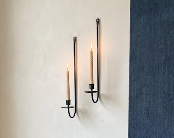 Hand-Forged Iron Wall Sconce Set of 2 - Industrial Metal Wall Decor - Rustic Hand-Iron Candle Holders