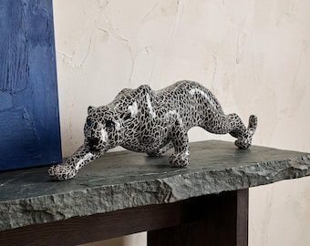 15in Graffiti Leopard Statue, Colorful Panther Figurine, Modern Pop Art Animal Sculpture, Home & Office Decor