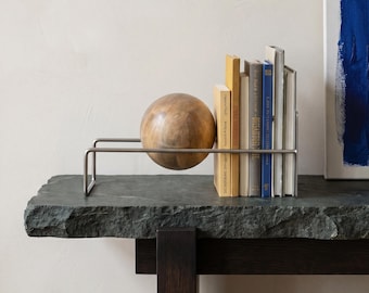 Slope Metal Bookends - Brushed Steel Slope Bookend, Heavy Duty Metal Shelf Organizer
