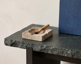 Natural Travertine Stone Tray - Square Organic Stone Jewelry Dish - Honed Stone Vanity Tray - Luxury Cream Stone Organizer