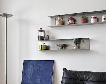 Stainless Steel Floating Shelf - Industrial Metal Wall Ledge - Minimalist Kitchen Spice Rack - Heavy Duty Rust