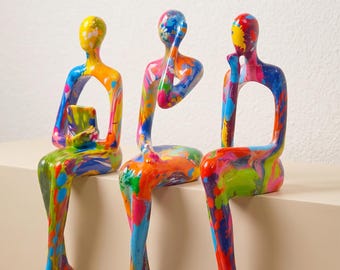 Abstract Sculpture Set, Handmade Colorful Figurines, Modern Boho Shelf Decor, Unique Home & Office Accent, Housewarming Gift