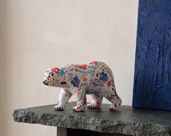 Pop Art Bear Figurine, Modern Wildlife Sculpture, Desk Accent