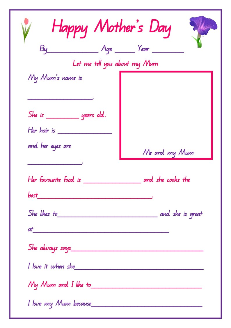 Mami Printable Mother's Day Questionnaire Printable | Gift From Kids | Mum Nan Gma ...