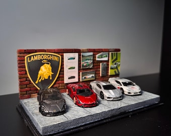 1/64 Scale Lamborghini Diorama – Handmade Brick Wall Garage Display Case