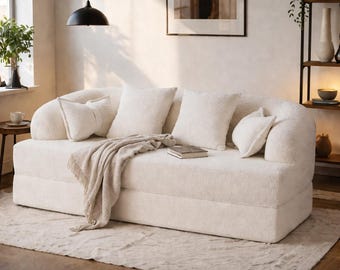 2 in 1 Folding Loveseat Sofa Bed Boneless Chenille Couch Guest Bed No Assembly