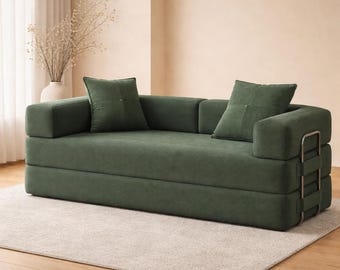 Convertible Sofa Bed, Corduroy Sleeper Couch with Pillows for Apartment Living