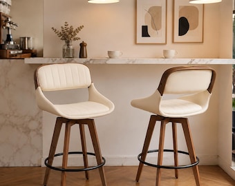 Kitchen Island Counter Stools with Faux Leather Swivel Seat Set of 2