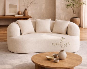 68.5 Inch Loveseat Sofa Chenille Deep Seat Curved Floor Couch Small Space No Assembly