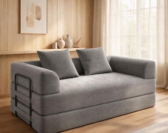Convertible Sofa Bed, Corduroy Pull Out Couch for Apartment Living Room