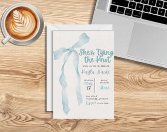Bridal Shower Invitation Template, Tying the Knot, Coquette Theme, Editable Canva (Digital Download)