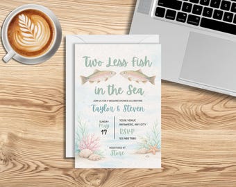 Bridal Shower Invitation Template, Two Less Fish in the Sea Theme, Editable Canva Invite (Digital Download)