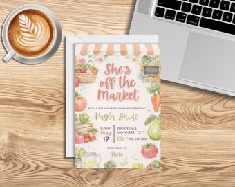 Bridal Shower Invitation Template, Farmers Market Theme, Editable Canva Invite (Digital Download)
