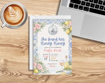 Bridal Shower Invitation Template, Italian Tile, Lemon, Disco Ball, Mamma Mia Theme (5x7)