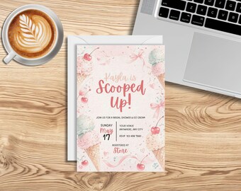 Ice Cream Bridal Shower Invitation, Editable Canva Template (Digital Download)