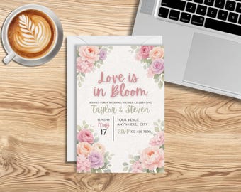Floral Bridal Shower Invitation Template, Editable Canva Invite, Garden Party Shower (Digital Download)