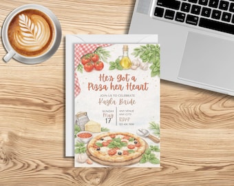 Bridal Shower Invitation Template, Pizza Theme, Editable Canva Invite (Digital Download)