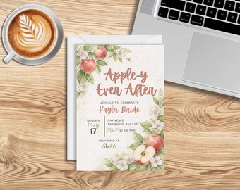 Watercolor Apple Bridal Shower Invitation Template, Floral Frame (5x7 Canva)