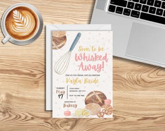 Whisked Away Bridal Shower Invitation Template, Bakery Theme, Editable Canva Invite (Digital Download)