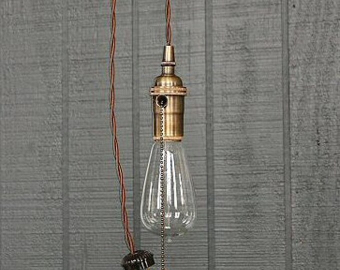 Industrial Bare Bulb Pendant Light Pull Chain Socket Etsy