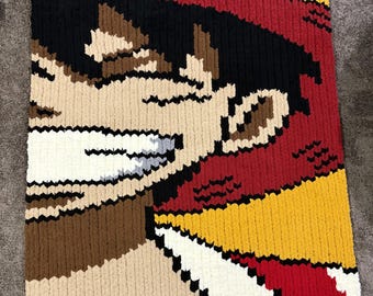 Large chunky crochet One Piece Anime blanket (Luffy)