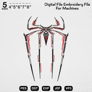 Futuristic Mech Spider Machine Embroidery File, Cyberpunk Geometric Arachnid Embroidery Design, Red Black Techwear Sweatshirt Art