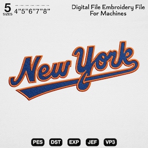 Retro New York Machine Embroidery File, Varsity Script Lettering Embroidery Design, Cute Blue Orange Tail Swoosh Font, Custom Sportswear Art