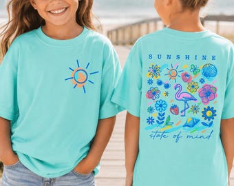 Sunshine State of Mind Kids Shirt, Tropical Beach Graphic Tee, Summer Vacation T Shirt for Girls, Coastal Youth Top, Sunshine Kids Shirts