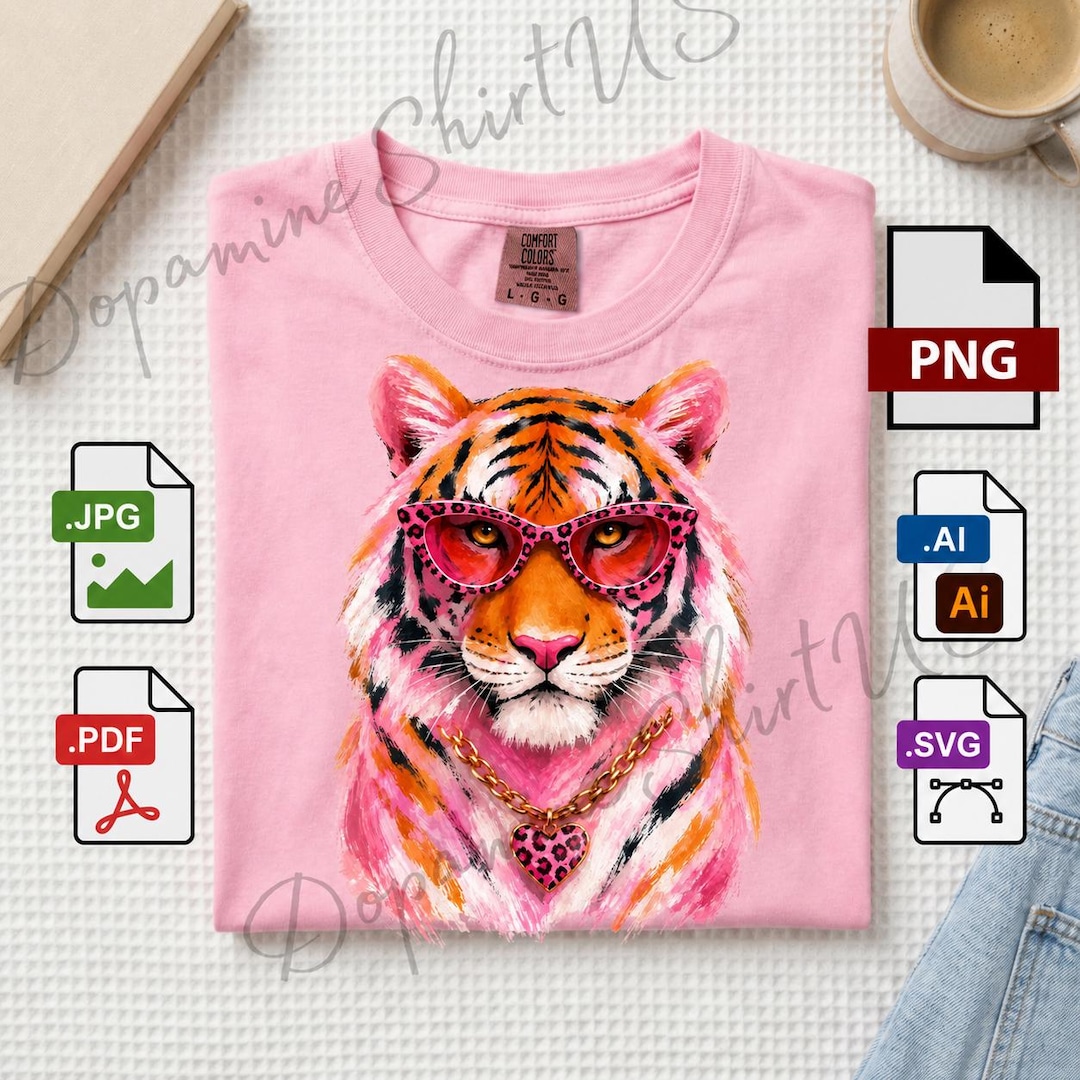 Pink Brushstroke Tiger Face png-jpg-pdf-svg-ai, Trendy Animal Print Sublimation (Digital D