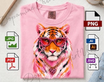 Pink Brushstroke Tiger Face png-jpg-pdf-svg-ai, Trendy Animal Print Sublimation (Digital Download)
