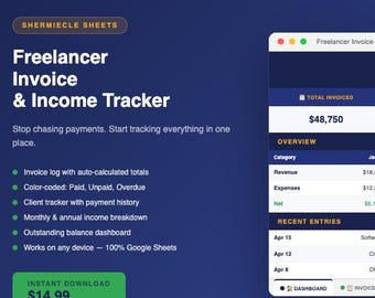 Freelancer Invoice & Income Tracker Google Sheets | Client Payment Log (Digital Download)