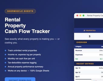 Rental Property Cash Flow Tracker | Landlord Spreadsheet (Digital Download)