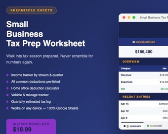 Small Business Tax Prep Worksheet Google Sheets | Deduction Tracker | Self Employed Taxes | Digital Download